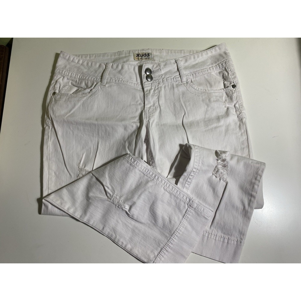 Vintage Coastal Distressed Mudd Womens Capri Jeans Cotton 13 White